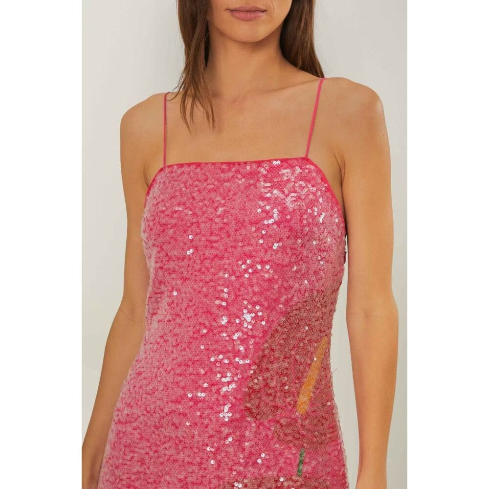 $450 NWT Farm Rio Pink Sequins Anthurium Flowers Slip Maxi Dress Size L - Picture 4 of 15